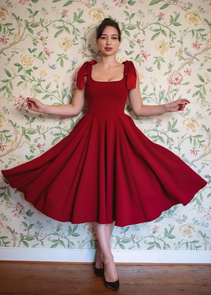 1950-tals Josephine midi klänning - bordeaux - Bild 7