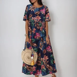 Britta™ | Mörkblå Blomklänning