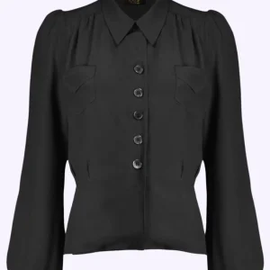Sweetheart skjorta i vintagestil - svart