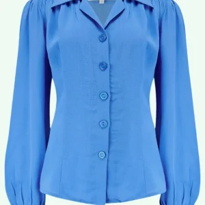Poppy skjortblus i vintage stil - Palace Blue